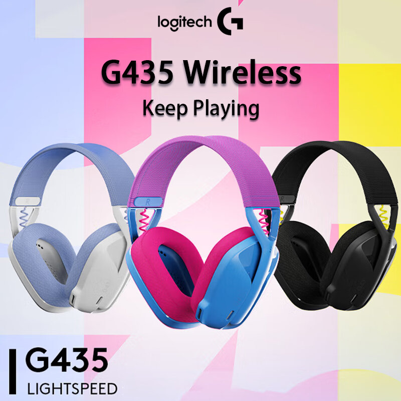 로지텍 G435 라이트스피드 무선 게이밍 헤드셋, 7.1 서라운드 사운드 게이머 블루투스 헤드폰, 게임 및 음악 호환