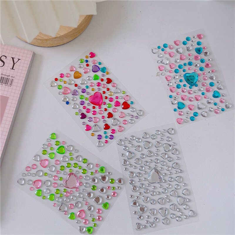 Mixed Size 3D Hart Liefde Gem Stickers Voor Kinderen Diamant Acryl Kristal Sticker Diy Drie-Dimensionale Strass Voor Meisjes
