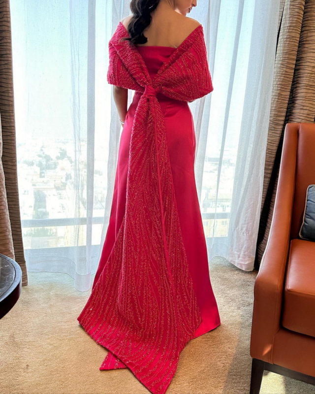 Gaun Prom tanpa tali dapat dilepas dari bahu gaun malam panjang lantai gaun acara Formal Arab Saudi wanita Formal
