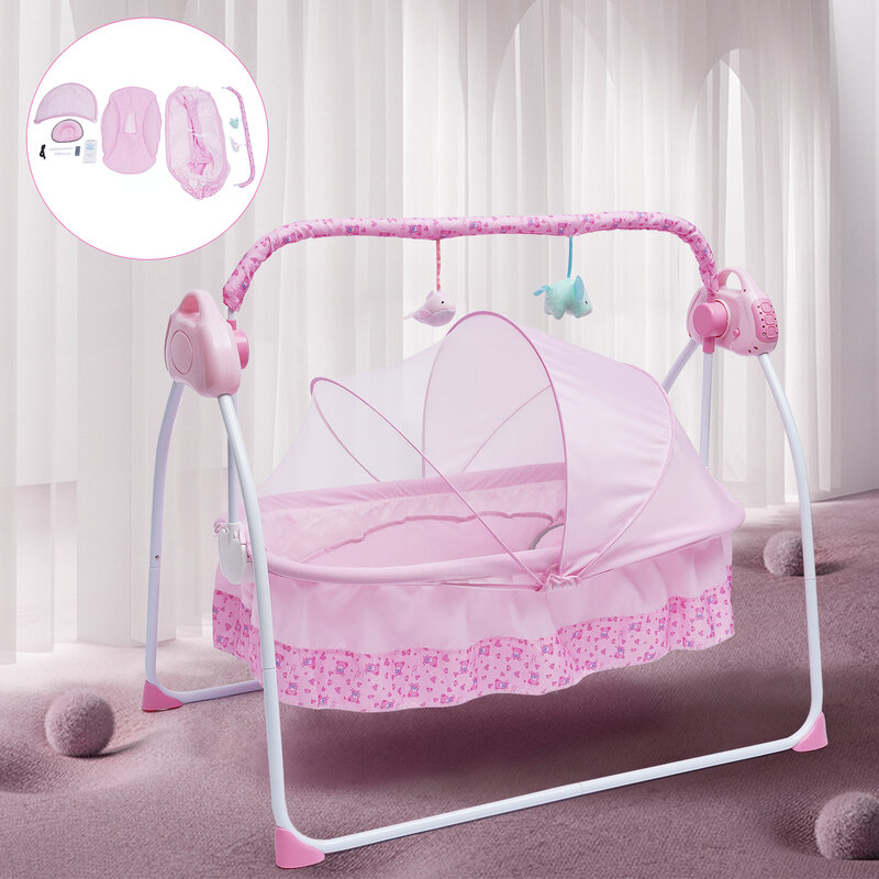 5 Gears Electric Auto-Swing Baby Crib Cradle Sleep Bed Infant Rocker+Net Music Bluetooth Music Adjustable+ Mat