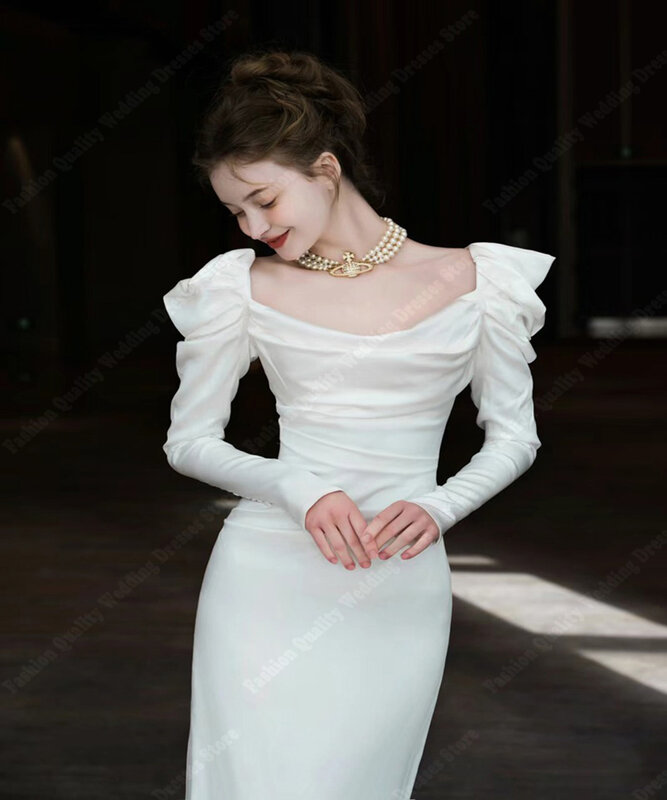 Gaun pengantin yang indah untuk pesta klasik cerah permukaan Satin gaun pernikahan terbaru anggun putri duyung Vestidos De Novia