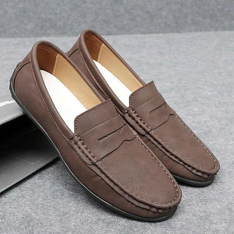 Мужские кожаные туфли, удобная повседневная элегантная обувь для вождения, лоферы, 38-48