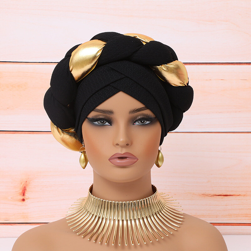 Turbantes trenzados africanos para mujer, Geles de boda nigerianos, gorros de fiesta, envolturas de cabeza femeninas, ya hechas
