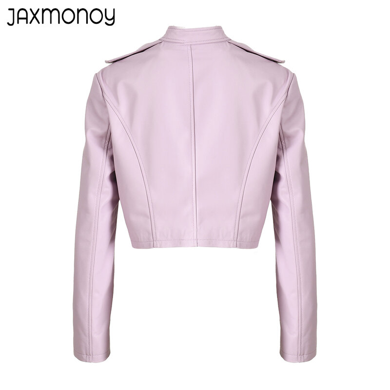 Jaxmonoy giacca in vera pelle da donna primavera moda donna giacca corta in pelle di pecora autunno cerniera cappotto in vera pelle 2023 nuovo