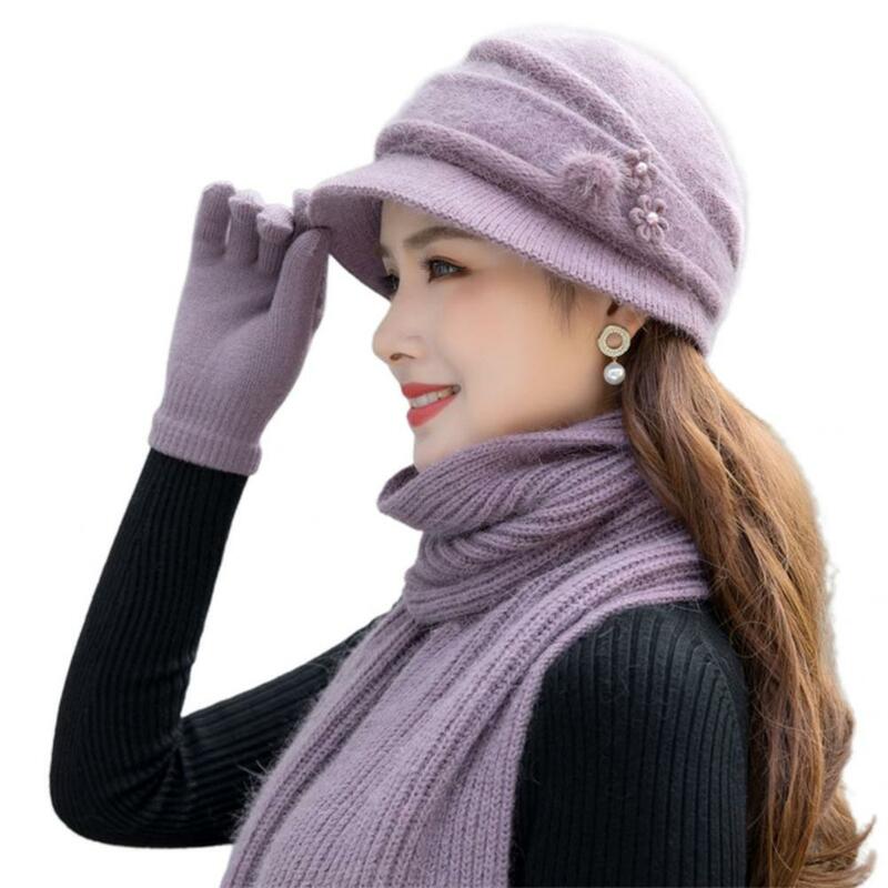 1 Set Hat Scarf Gloves  Soft Texture   Winter Hat Scarf Women Knit Warm Cap Scarf Gloves