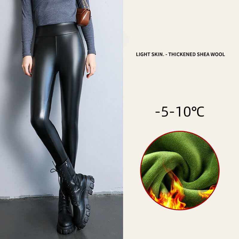 Leggings en cuir PU pour femmes, pantalons chauds d'hiver, collants thermiques taille haute, pantalons extensibles, doublure polaire