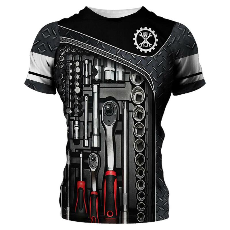 Camiseta Vintage con estampado 3d para hombre, camisa de manga corta con patrón de herramientas mecánicas, ropa de calle, Tops