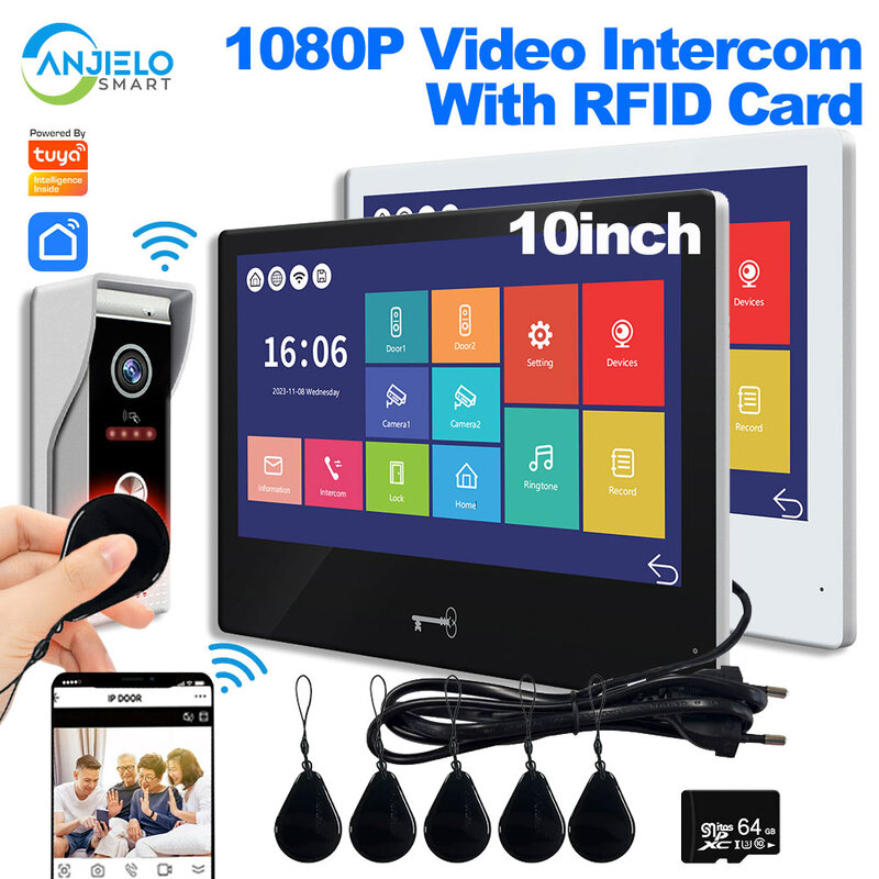 Intercomunicador de vídeo inteligente Tuya para casa privada, timbre de Metal impermeable, tarjeta RFID, Monitor táctil de 10 pulgadas, 1080P