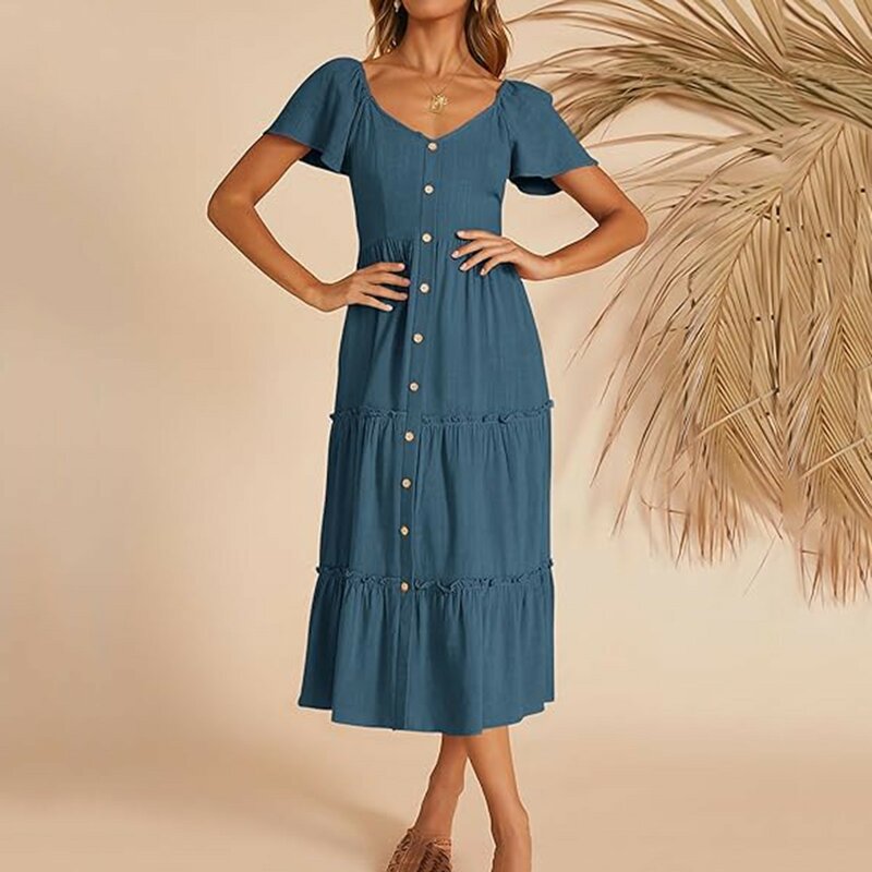 半袖,ミドル丈のドレス,Vネックの女性用カジュアルラップドレス,複数の行をタイトフィット,花柄,ビーチ,夏,2020