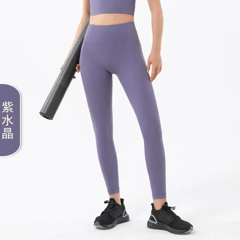 Новые штаны для йоги T-line телесного цвета для женщин в Европе и Америке, с высокой талией, с высокими бедрами, с персиковыми бедрами, спортивные и фитнес-брюки.