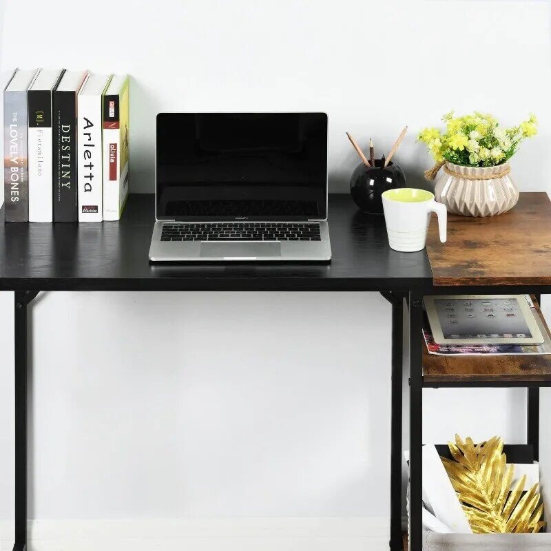 Scrivania da studio da 39.4 pollici con ripiani portaoggetti, risparmia spazio per l'home Office, scrivania per Computer con struttura in metallo per PC in stile minimalista moderno