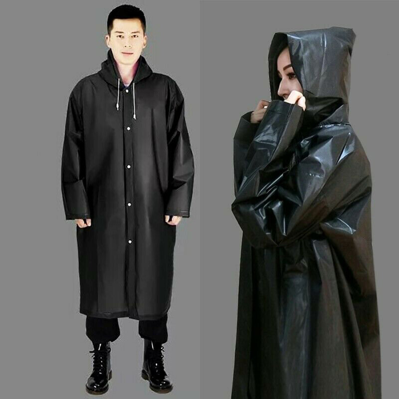 Chaqueta Impermeable gruesa de PVC para hombre y mujer, Poncho con capucha, ropa de lluvia negra, cubierta Impermeable para exteriores