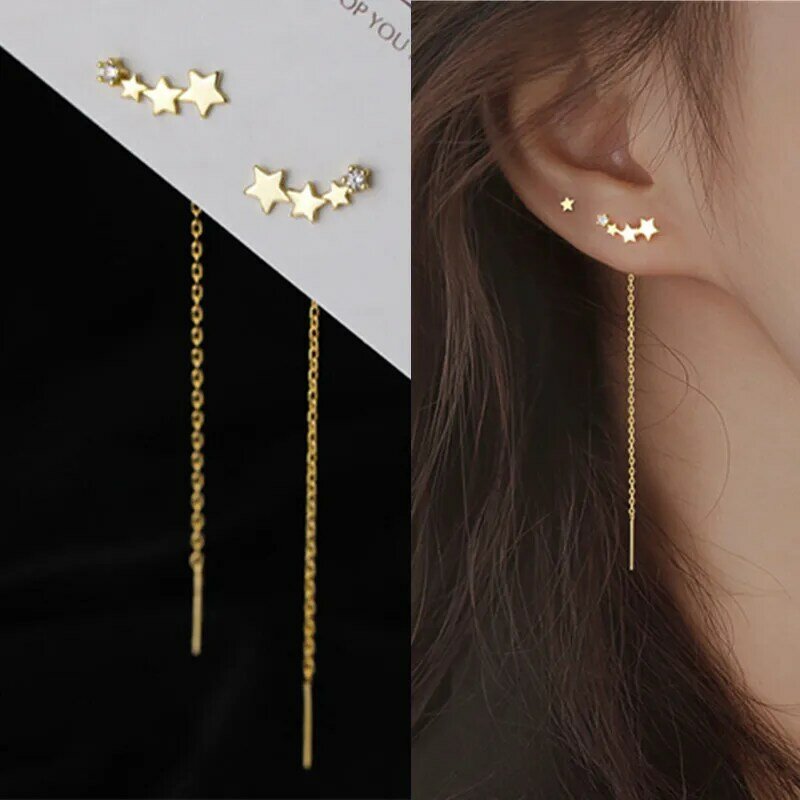 Boucles d'oreilles longues imitation perle pour femme, lune, étoile, fleur, strass, pendentif de mariage, mode, bijoux coréens