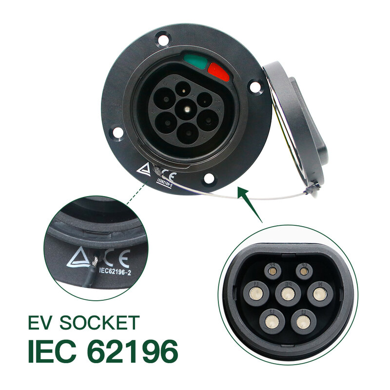 مقبس شحن للسيارة الكهربائية نوع 2 IEC 62169-2 قياسي 32A 3P 22KW EVSE شاحن موصل Mennekes