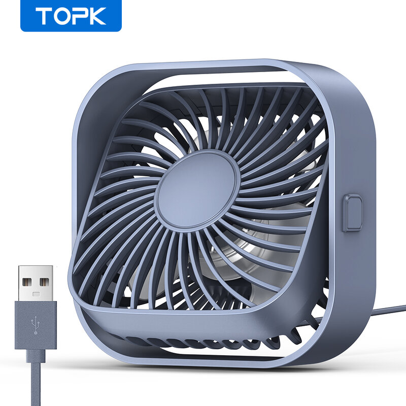 Topk-mini ventilador portátil com 360 ° cabeça rotativa, usb, 3 velocidades, pequeno vento de refrigeração, para casa, escritório, mesa e desktop