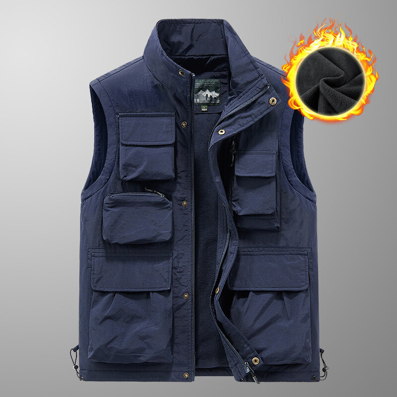 Chaleco de trabajo táctico para hombre, chaqueta sin mangas con múltiples bolsillos, ropa de pesca, Camping, talla grande, Invierno
