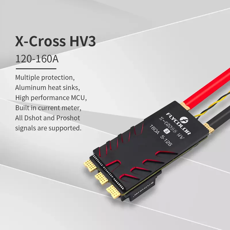 FLYCOLOR 60A/80A/120A/160A ESC X-CROSS HV3 5-12S BLHeli-32 Dshot Proshot 64MHz 32-Bit Speed Controller for RC FPV Racing Drone