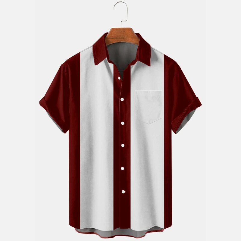 Men's Hawaiian Shirt Summer Stripes Print Short Sleeve Top Tees Fashion Casual Social Shirts Lapel Button Oversized Men Clothing
