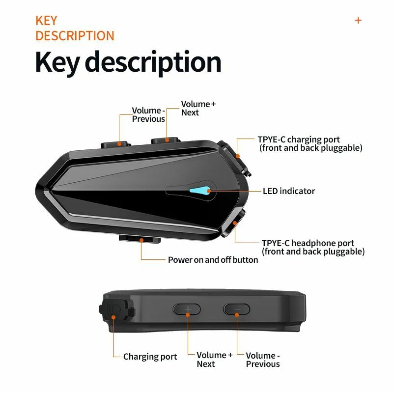 Motorhelm Bluetooth Headset Waterdicht Draadloos Handsfree Oortelefoon Speakers Muziek Controle Stemassistent 1600Mah B40