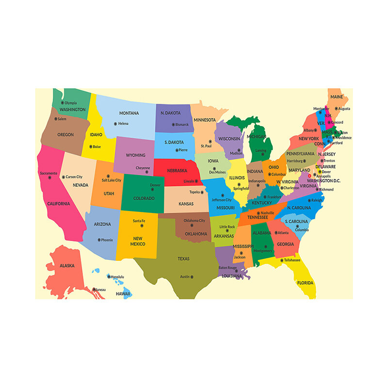 Pintura en lienzo no tejida del mapa de Estados Unidos, póster de arte de pared, impresión, decoración del hogar, suministros de oficina, 59x42cm