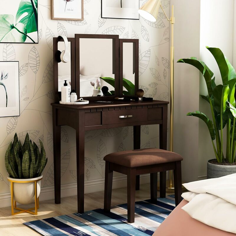 Мебель Америки Doris, набор из 2 предметов для туалетного столика и стула, эспрессо