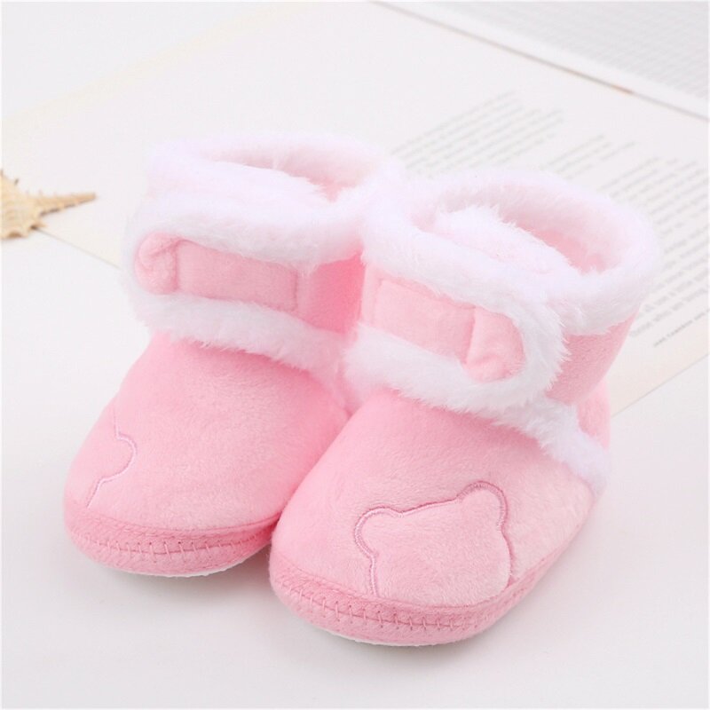 VISgogo Baby Cute Thickened Plush Boots Flat Shoes Infant Girls Boys Non-Slip Soft Sole First Walker Winter Warm Snow Boots