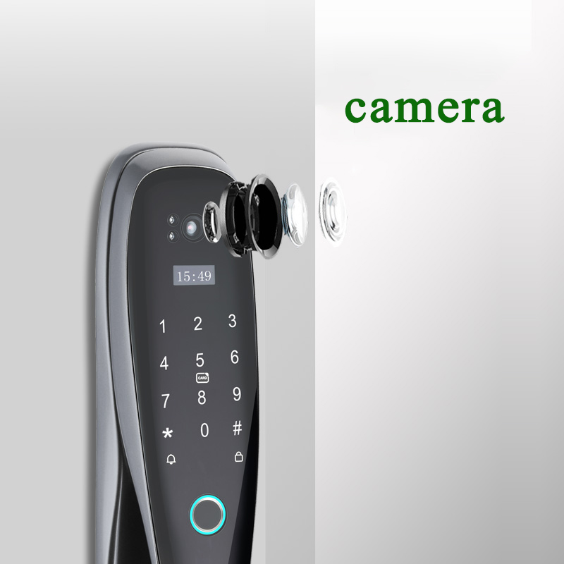 Tuya-cerradura cilíndrica para puerta corredera, monitor con alarma inteligente, 3D, táctil, facial, con cámara