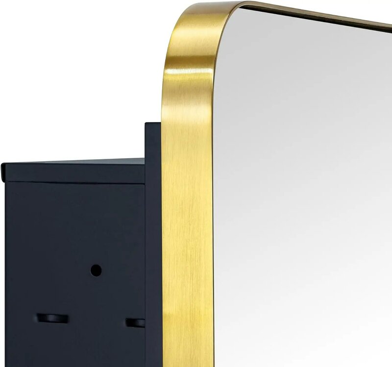 Gebürstetes Gold Rechteck Einbau Bad Medizin schrank mit Spiegel Edelstahl Metall gerahmt abgerundeten rechteckigen Badezimmer