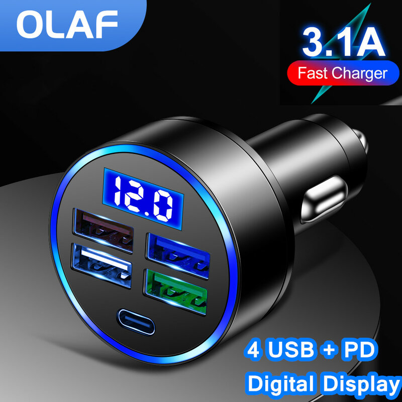 Olaf 4 Port USB Pengisi Daya Mobil PD Di Mobil Pengisian Cepat untuk iPhone 12 Xiaomi Huawei Adaptor Pengisi Daya Ponsel Di Dalam Mobil
