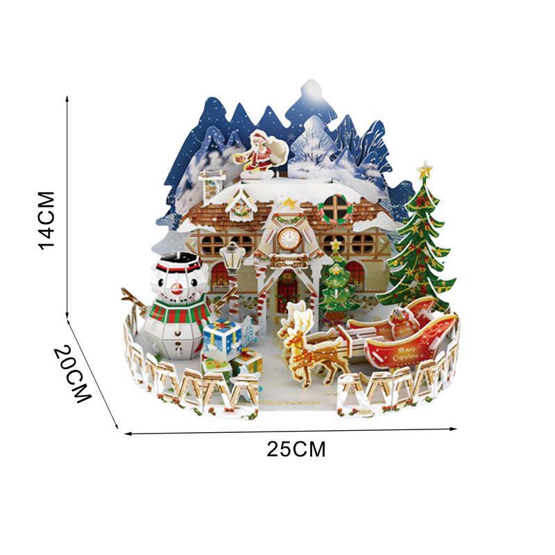 子供のための3Dパズルクリスマスの村のテーマ、雪の種モデルキット、白い雪のシーン、小さな町