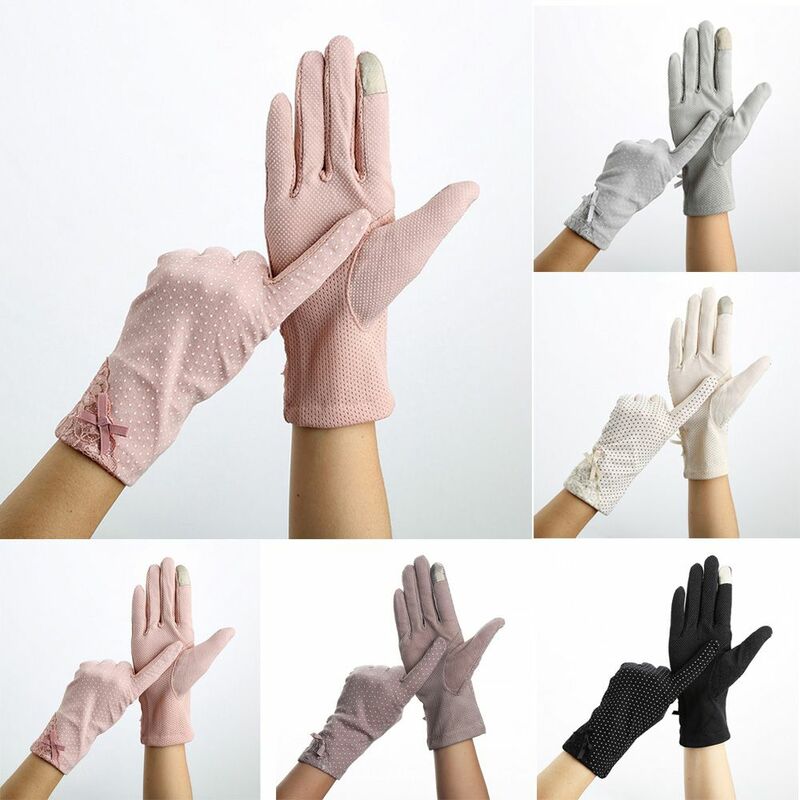 Женские весенние эластичные противоскользящие перчатки для вождения с защитой от УФ-излучения, кружевные перчатки, солнцезащитные перчатки