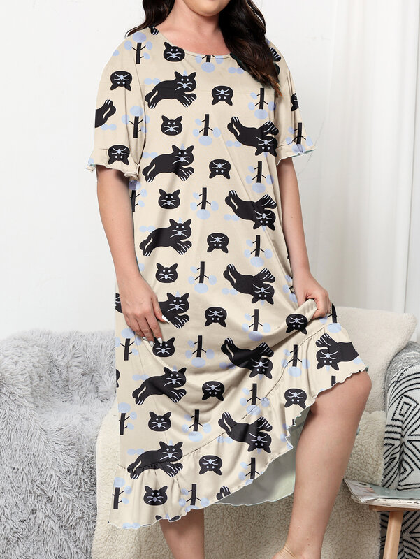 Plus size dress, knee length dress, cartoon style for home and casual wear, can be worn externally. Plus size 1-5XL 2024 new dre