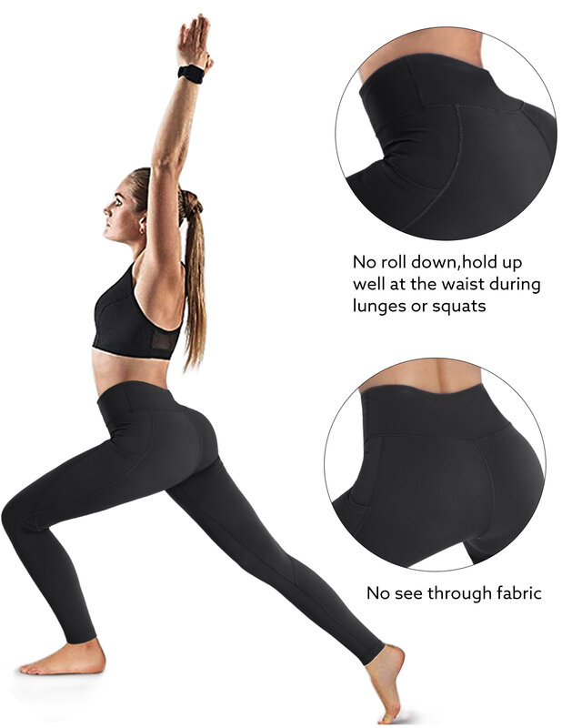 OUGES Frauen Hohe Taille Yoga Hosen mit Taschen-Training Läuft Leggings