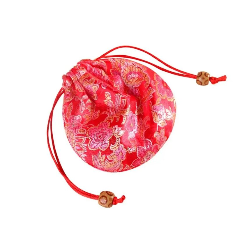 Borsa con coulisse fiore ricamo floreale borsa da imballaggio per gioielli borsa portamonete piccola con perline borsa da polso Hanfu stile etnico