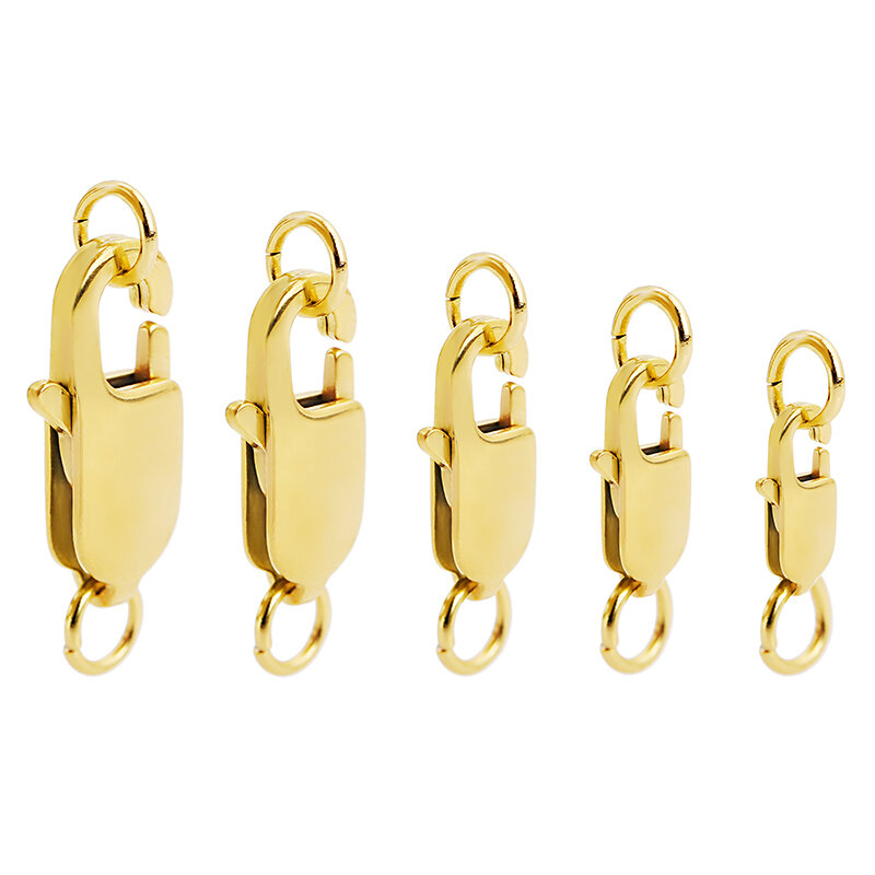 Cierres de langosta rectangulares de acero inoxidable dorado, 10 piezas, anillos de salto, ganchos, conectores para pulsera, collar, cadenas, fabricación de joyas