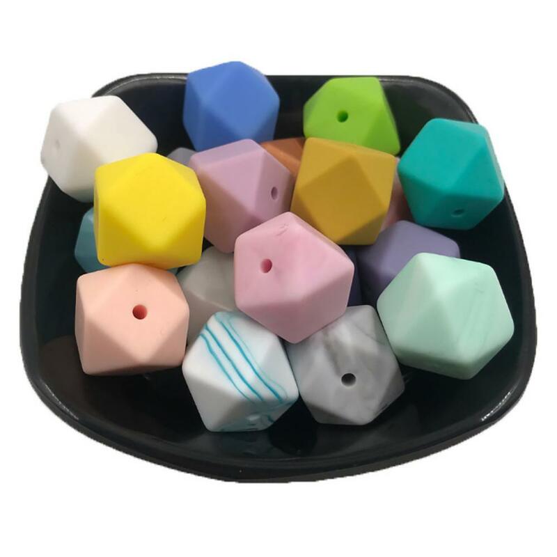 Cute-idea14/17mm Food Grade silicone icosahedron Beads colorful Polygon Baby Teether chewable toy Pacifier Chain DIY