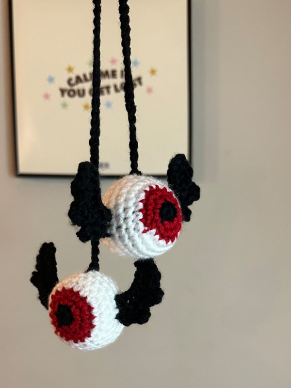 Halloween Crochet Creative Eyes Car Mirror Pendurado Acessórios, Aranha Assustadora, Animal Charme, Decoração do carro, Crochet Presente
