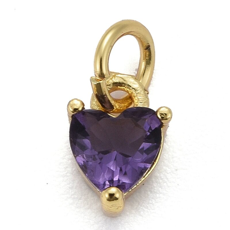 20 pz ottone cuore Charms Cubic Zirconia ciondolo vero oro 18 carati placcato per fai da te braccialetto collana gioielli che fanno forniture 8 x5x3.5mm