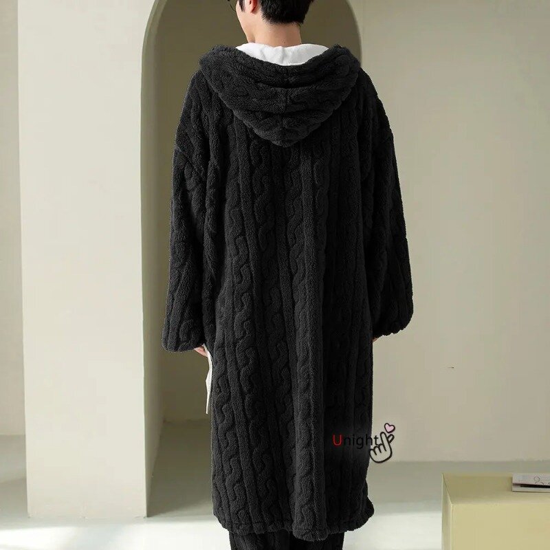 Nieuwe 2023 Heren Mode Nachtjapon Winter Gewaad Plus Size Kimono Pak Dikker Warme Badjas Koraal Fleece Mannen Pyjama Set Gewaden Sets