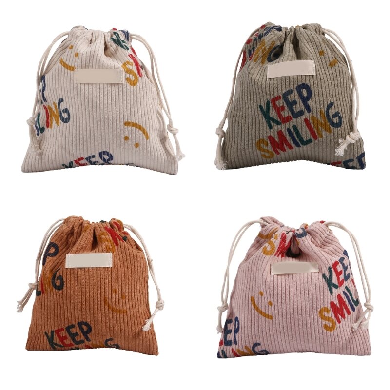 Y166 Letter Pattern Cosmetic Bag Drawstring Corduroy Makeup Bag Small Pencil Box Stationery Case Large Capacity Toiletry Bag