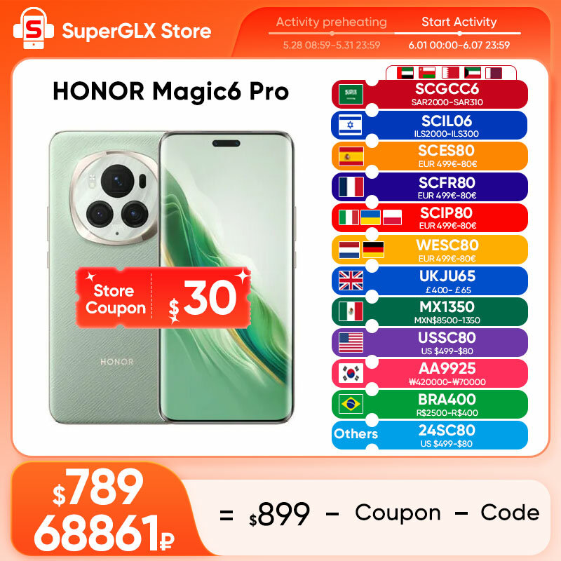 HONOR Magic6 Pro 글로벌 버전, 스냅드래곤 8 Gen 3, 6.8 인치 쿼드 커브 플로팅 스크린, 180MP 잠망경 망원 카메라, 2024 신제품