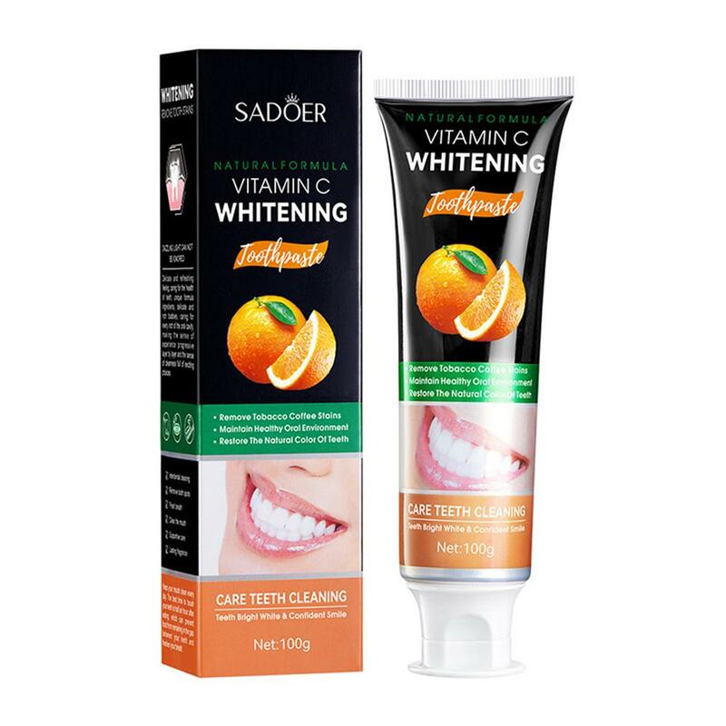 口腔ビタミンC歯磨き粉、白いアクティブ活性炭、減少、漂白、口臭、歯汚れ、100g、q6e2