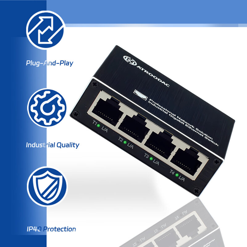Mini Switch Ethernet Industrial, Gigabit Din, Chuva, 5-Port, 5 ~ 15V DC, PoE12 ~ 56VDC, 10 Mbps, 100 Mbps, 1000Mbps
