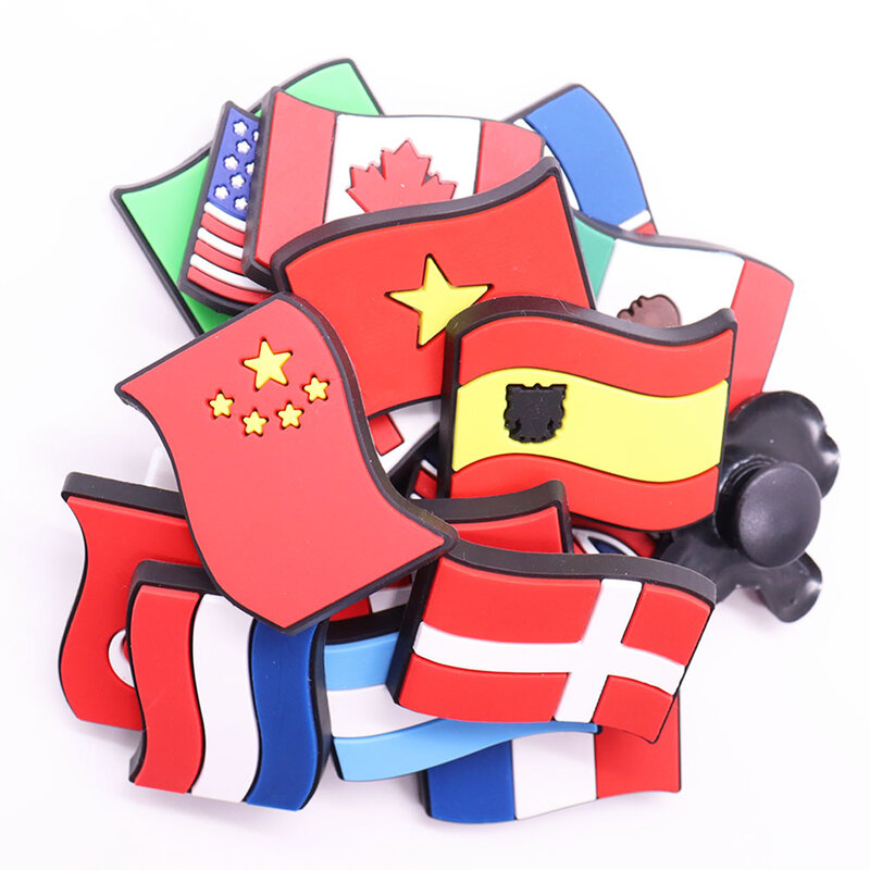 New Arrival 1pcs Shoe Charms National Flag China America Russia Accessories PVC Kid Shoes Buckle Fit Wristbands Birthday Present