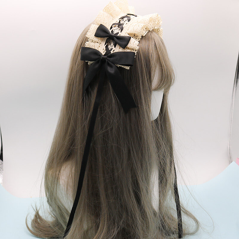 2022 Gothic Bowknot Sweet Hair Hoop Anime Maid Cosplay Headband Lolita Lace Flower Headwear Accessory Dropshipping