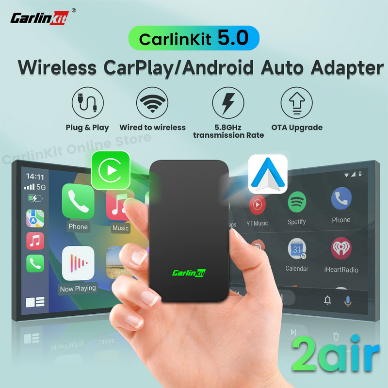 CarlinKit 5.0 CarPlay Android Auto Wireless Adapter Portable Dongle for OEM Car Radio with Wired CarPlay/Android Auto