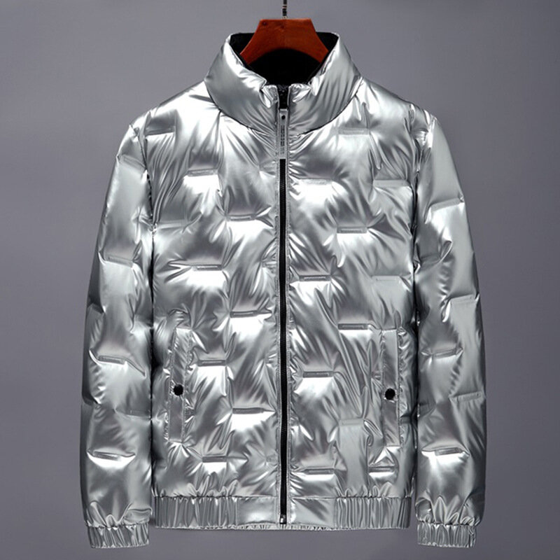 Casaco de pato branco com zíper, jaqueta brilhante, cor pura, grosso, preto, lazer juvenil, novo, MRMT, 2022, inverno