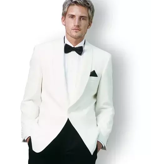 สูทแต่งงานทางการสีขาวสำหรับผู้ชายชุดเบลเซอร์เข้ารูปชุดสูท2ชิ้นสำหรับงานพรอมชุดทักซิโด้ของผู้ชาย