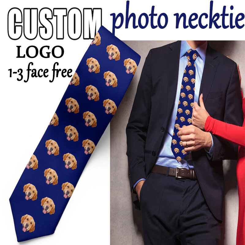 Галстук с индивидуальным фото и логотипом, модный галстук с 3D принтом лица, Новый галстук из полиэстера для мужчин и женщин, галстук для бара, клуба, Женский Галстук для подарка на праздник, нейтральный