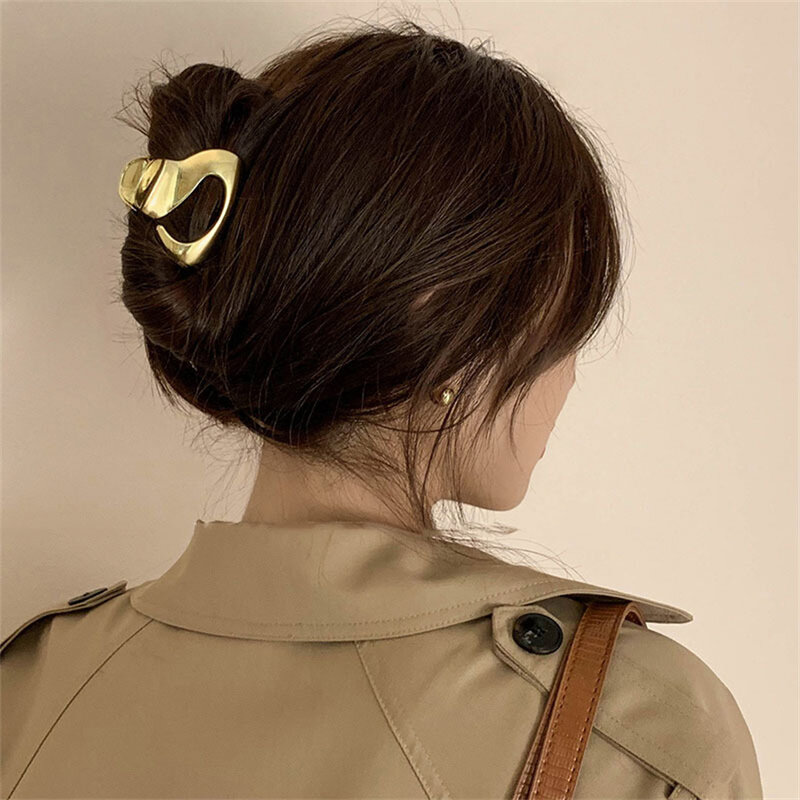 Big Size Hair Claws For Women Girls Elegant Metal Grab Clip Gold Hair Clip Shark Clip On The Back Of The Head Hair Accessories